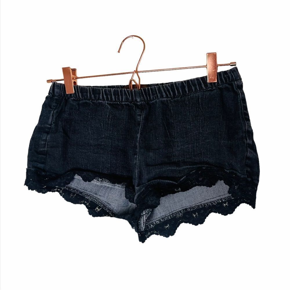EUC ANGL Aphrodite Black Lace Trim Denim Shorts Small